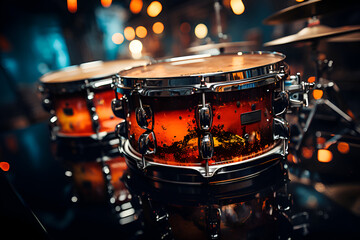 Drums on a dark background. Close up. selective focus. - obrazy, fototapety, plakaty