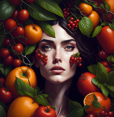 Woman of fruits - obrazy, fototapety, plakaty