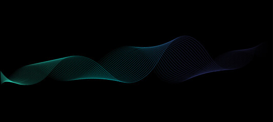 Vector in concept of AI technology, science, music.
wave pattern, blue and green color isolated on black background.