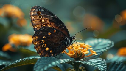 Obraz premium Golden hour butterflies under macro lens, natural light, wild, gathered around, 4k wallpaper,, high resolution, high quality, photography, photo shoot, National Geographic, biology research, discovery