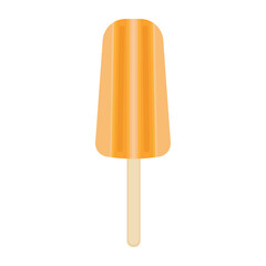 Orange popsicle icon on a stick isolated on transparent and white background. Closeup element for food and summer design decoration. Vector cartoon illustration. Summer time. Fruity yellow ice cream.