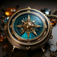Compass on a dark background. Close up. Travel concept