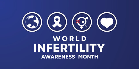 World Infertility Awareness Month. Earth, ribbon, gender and heart icons. Great for cards, banners, posters, social media and more. Blue background.