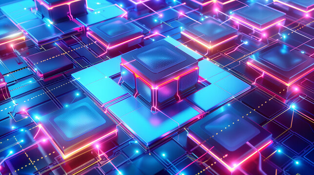 a network of interconnected chips in a data center, powering cloud computing and big data analytics with parallel processing and high bandwidth.