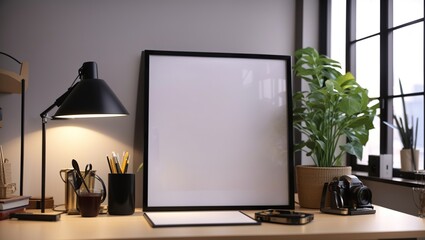 An empty picture frame in an office 