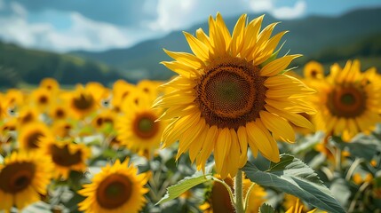 A striking sunflower field, the tall stems and large golden blooms creating a mesmerizing sight