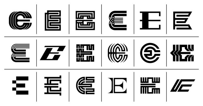 Modern abstract shape letter E logo design set