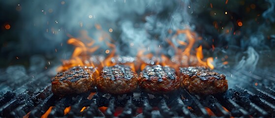 Illustration of Juicy meat sizzles on a hot grill on balcony, filling the air with savory smoke. The aroma, almost tangible, evokes images of outdoor fun. Perfect for articles on outdoor activities.