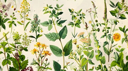 Vintage Botanical of Medicinal Herbs and Wildflowers with Scientific Names