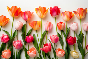 Fresh spring tulip flowers as a holiday postcard design white background - 797524921