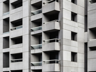 Abstract architecture. Detail of a building facade made of concrete blocks.