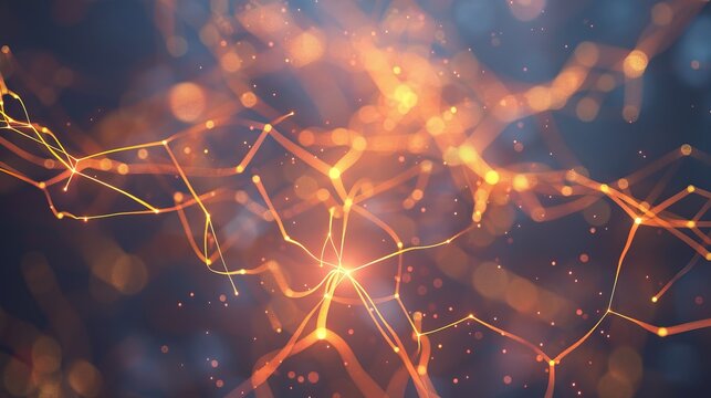 A neuron network with glowing connections in a conceptual representation of the brain's complex structure