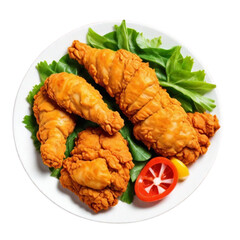 chicken popeyesin a plate healthy food top view on Isolated transparent background png. generated with AI