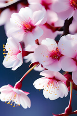 closeup of pink cherry blossom flowers in spring, nature background, sharp detailed illustration wallpaper 