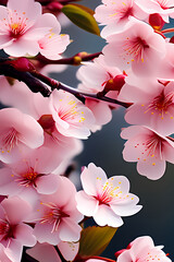 closeup of pink cherry blossom flowers in spring, nature background, sharp detailed illustration wallpaper 