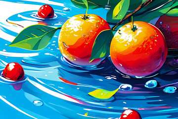 vitamin tablets vs vitamin source fruit background, abstract illustration wallpaper 