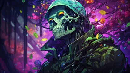 a picture skeleton full of bright colors in the style of terror wave, AI Generative