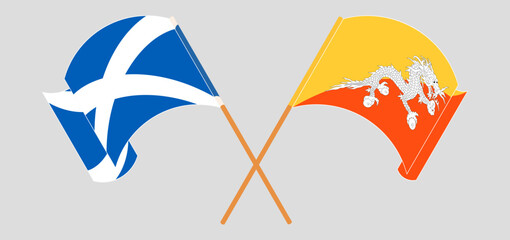 Crossed and waving flags of Scotland and Bhutan