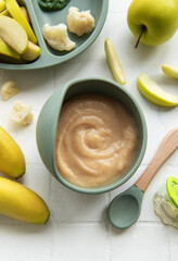 Healthy baby food in bowl.