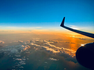 Sunset view from an airplane window