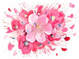 An explosive burst of watercolor cherry blossom petals radiating from a central point
