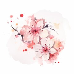 An abstract cherry blossom representing the circle of life in flowing watercolor pinks and whites