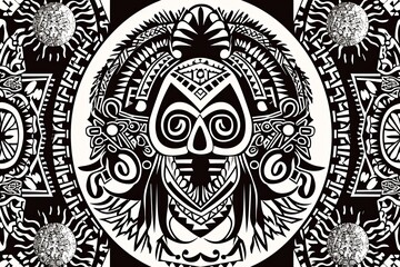 Fototapeta premium Black and White Aztec Tattoo Pattern: Symmetrical & Intricate Design