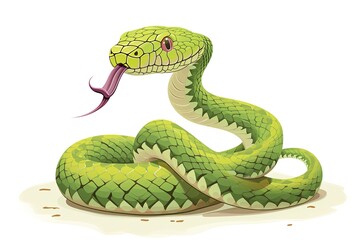Fototapeta premium Vivid Green Snake Cartoon Illustration for Children's Wildlife Stories - Friendly Side Profile with Slithering Motion and Tongue Flicking Out