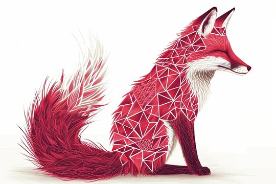 Red and White Fox: Triangular Fur Patch Digitally Stylized Illustration