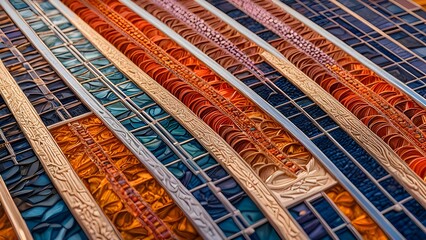 Colorful mosaic tiles in a store window. Abstract background texture.