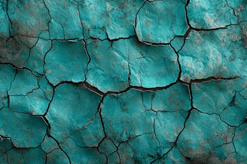 Turquoise Cracked Surface: Ancient Mural Texture in Varied Shades