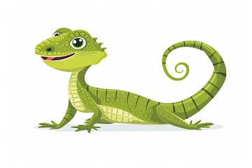 Grinning Green Lizard Cartoon Illustration - Playful Pose - Kids' Educational Content