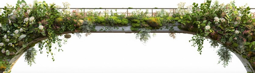 A bridge with a lot of greenery and flowers hanging from it