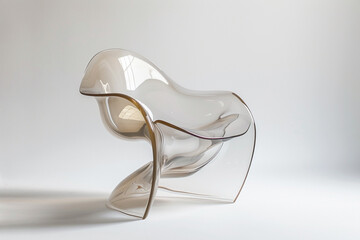 A contemporary desk chair with a transparent polycarbonate shell, isolated on a solid white...
