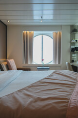 Luxurious ocean view or oceanview or outside or exterior cabin on luxury Celebrity cruiseship or...