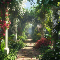 A gateway to a paradise of lush gardens and blooming flowers, where the air is filled with the...
