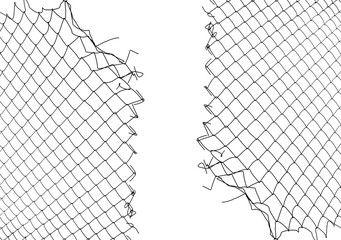 wire net Fence. illustration. isolated on white background. . Wire mesh as backdrop . black silhouette of  wire fence, metallic net.