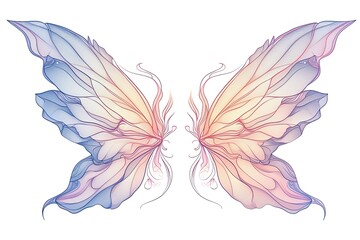 Enchanting Fairy Wings: Pastel-Colored Line Art Illustration.