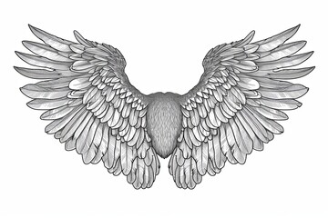 Naklejka premium Raven Wing Pair: Intricate Gothic Mystique Black-Line Art Design
