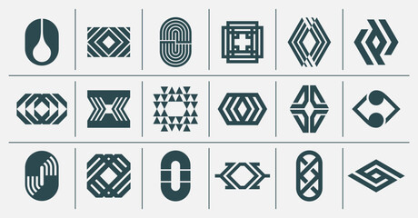 Flat line abstract letter O logo, number 0 design set