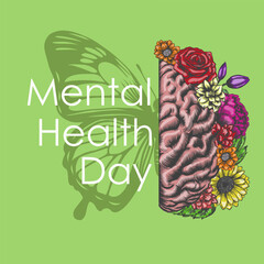 World Mental Health Day. Mood support and health care. Sedative balance depression correction. Psychology disorder brain.
