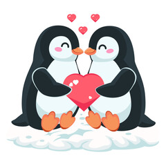 Loving pair of penguins. Concept for holidays, congratulations and anniversaries. World Penguin Day. Used in web design and polygraphy.