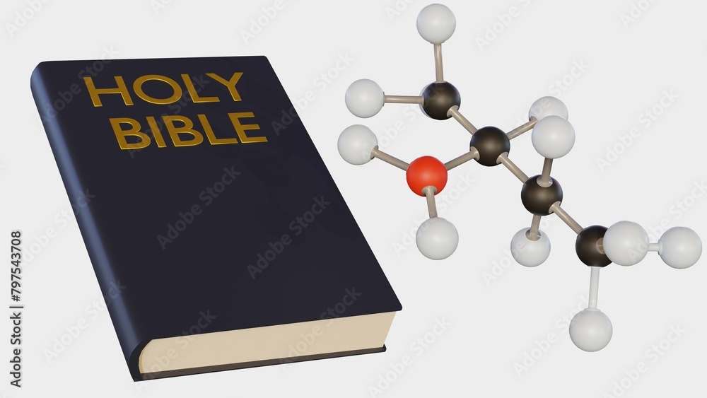 Poster 3d rendering of holy bible and the molecule model - Posters
