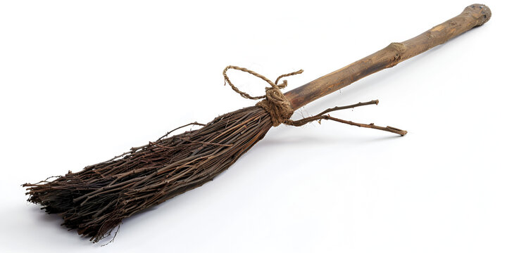 potrait of a old witches' broom isolated on white background Modern Broom