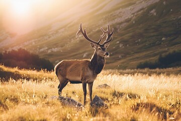 Obraz premium Deer in the wide grass . Generative AI