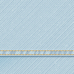 Denim blue jean textile faded condition pattern square background with gold seams and crease vector illustration.