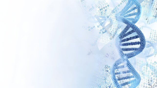 Abstract digital background with a double helix of DNA and binary code on a blue color. concept for technology or medical research in the style of marker