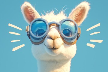 Naklejka premium A cute white llama wearing blue sunglasses 