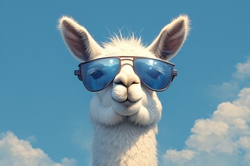 Fototapeta premium A cute white llama wearing blue sunglasses 