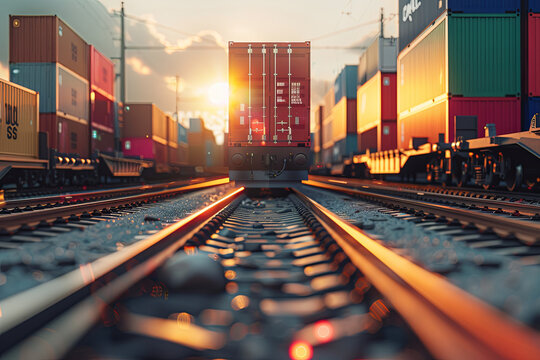 Global business of Container Cargo freight train for Business logistics concept, Air cargo trucking, Rail transportation and maritime shipping

